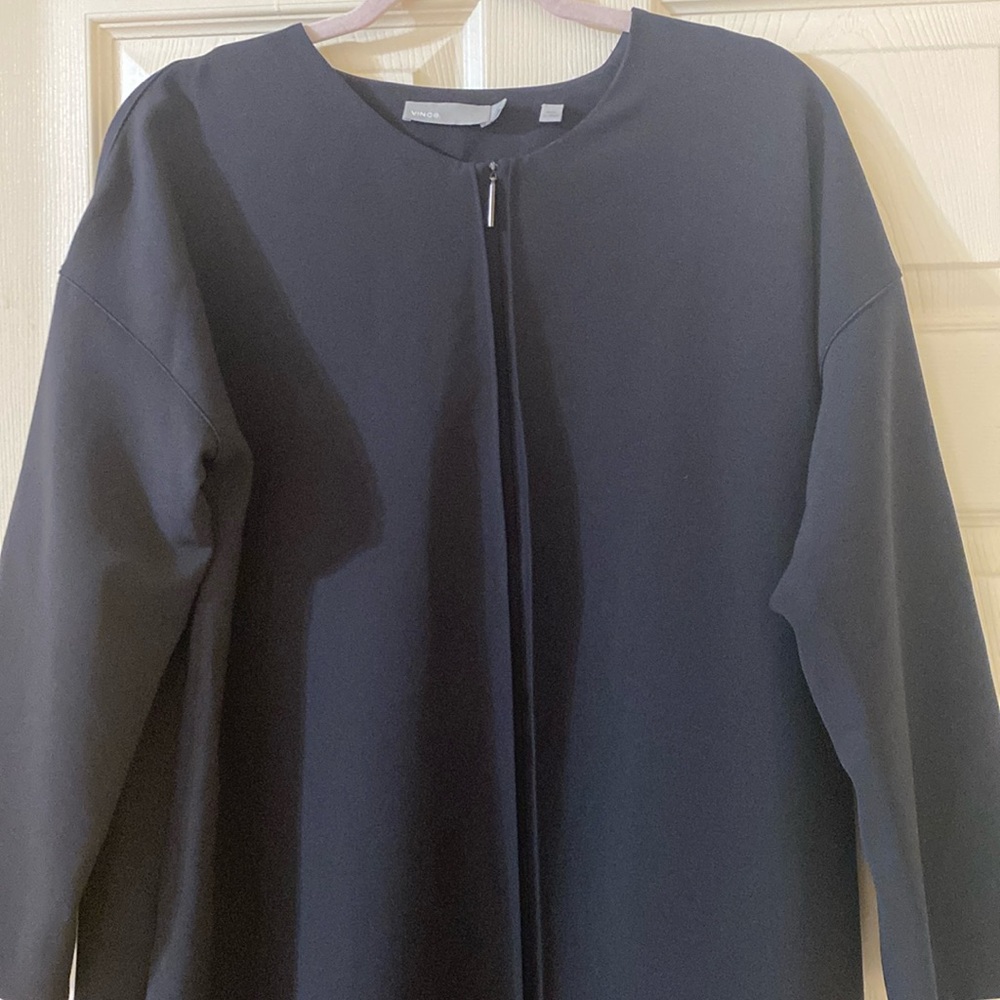 Vince Black Shift Dress Size Large Seam Detail Zip Front Pockets NEW $365